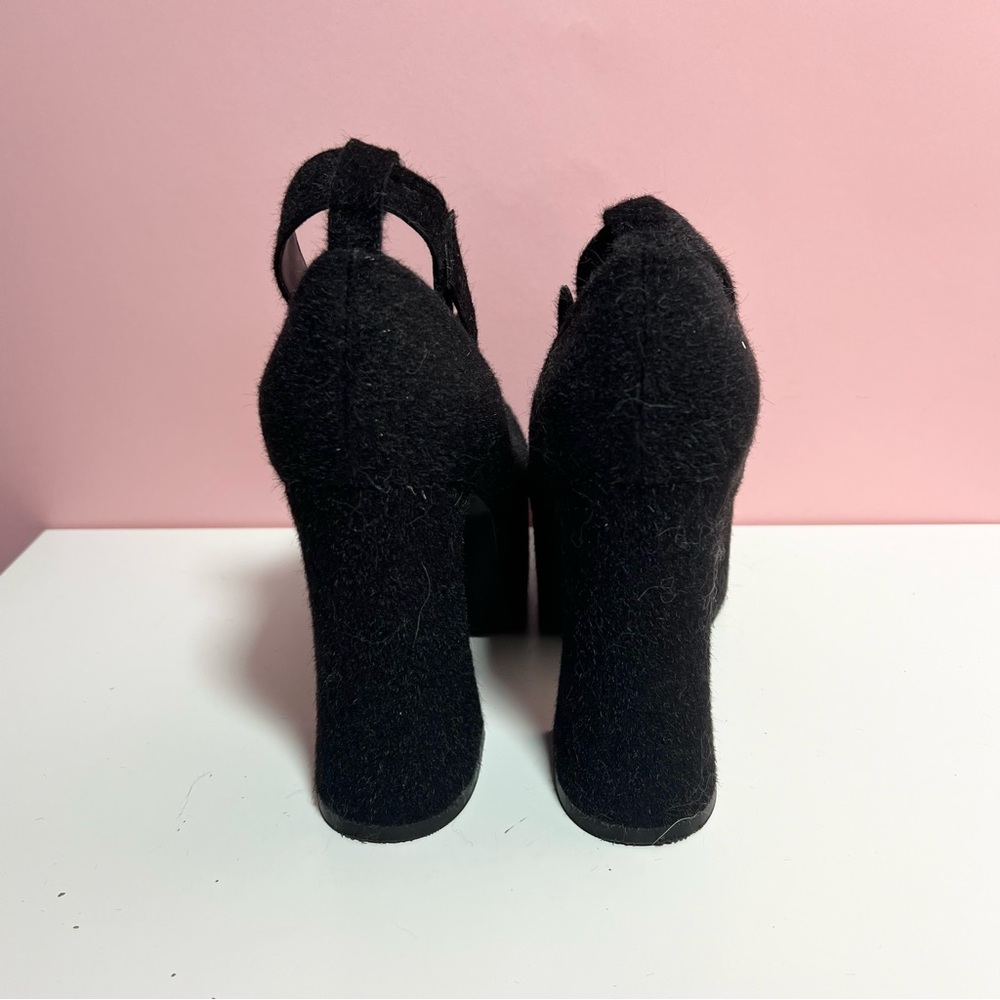 Y2k 2000s mcbling dollskill Sugar Trillz black fuzzy kitten platform heels - Picture 5 of 8